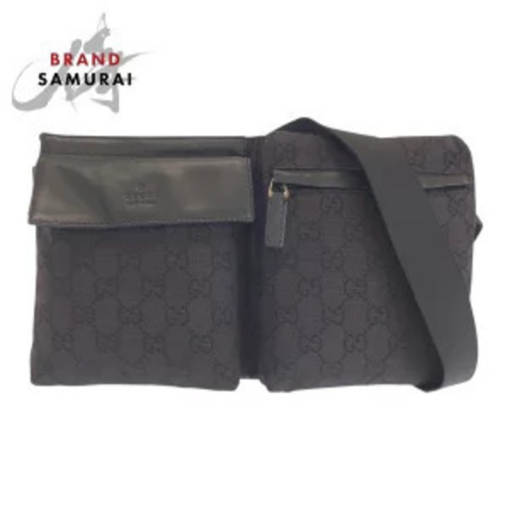 Gucci black body bag waist Pouch Clutch GG canvas leather